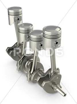 Pistons and crankshaft. four cylinder engine. 3d ~ Clip Art #26682615