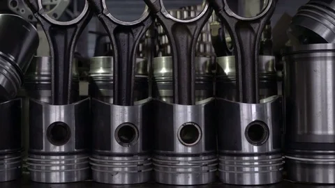 Pistons of the engine with connecting rods. Spare parts for diesel engine Video stock 75051191