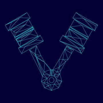 Pistons low poly triangulation triangulated polygonal electric cyan blue vibr Stock Illustration