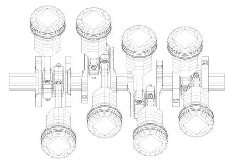 Pistons, V8 engine Stock Illustration