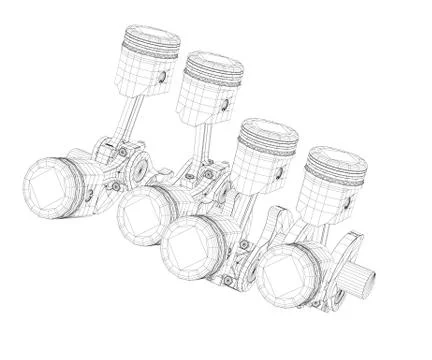 Pistons, V8 engine Stock Illustration