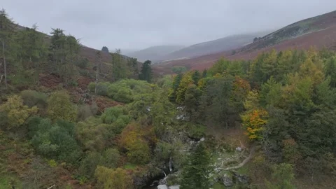 Pistyll Rhaeadr Waterfall and Berwyn Mountains from a drone, Oswestry, Wales Stock-Footage 319911906