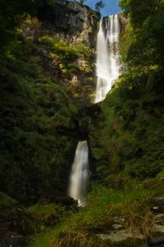 Pistyll rhaeadr waterfall  high waterfall in wales, united kingdom Stock Photos