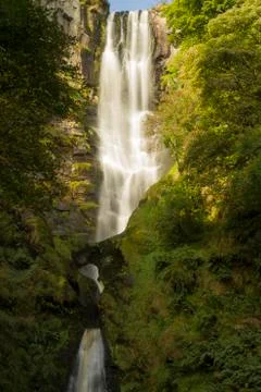 Pistyll rhaeadr waterfall  high waterfall in wales, united kingdom Stock Photos