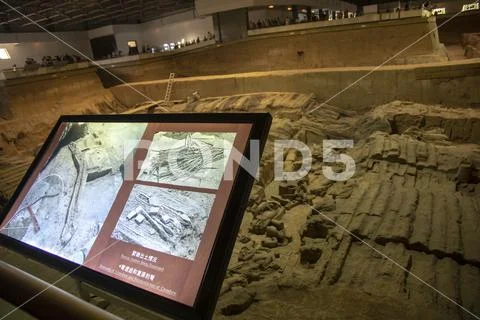 Pit 3 ruins with diagram Stock Photos