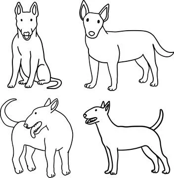 Pit bull line art set dangerous cute dog breed doodle strong pet outline ink Stock-Illustration