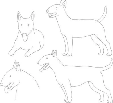 Pit bull line art set dangerous cute dog breed doodle strong pet outline Stock-Illustration