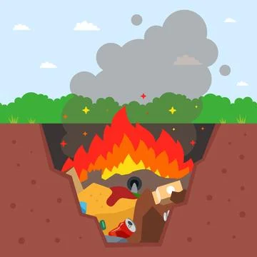 Pit with burning garbage. Stock Illustration
