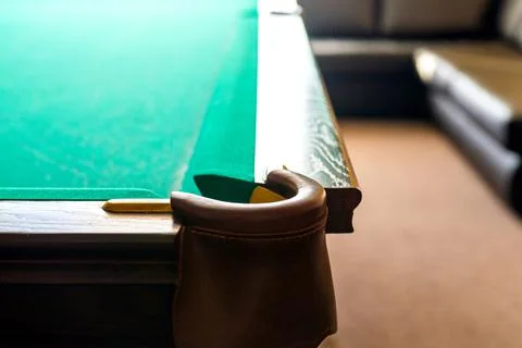 Pit of corner table snooker. Hole on billiard table Fotos Stock