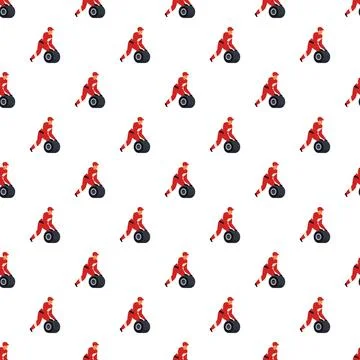 Pit crew mechanic changing tire seamless pattern Stock Illustration