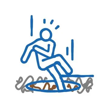 Pit fall man accident icon doodle illustration Ilustração Stock