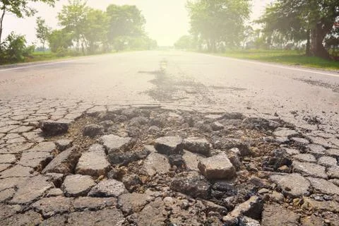 Pit on highway. Stock Photos