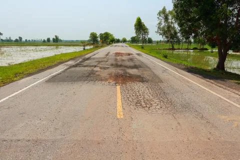 Pit on highway. Stock Photos