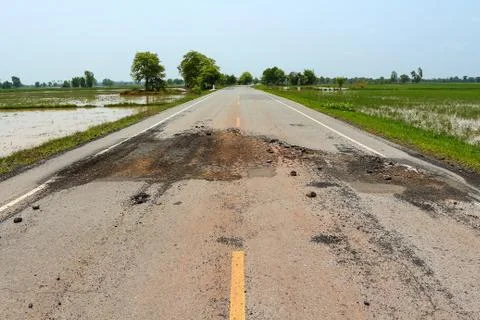 Pit on highway. Stock Photos