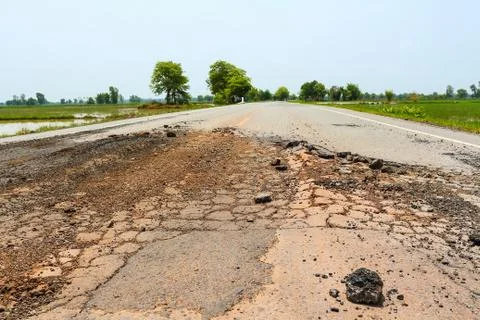 Pit on highway. Stock Photos