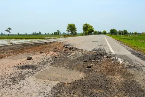 Pit on highway. Stock Photos