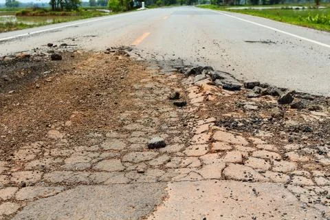 Pit on highway. Stock Photos