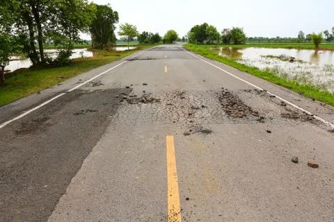 Pit on highway. Stock Photos