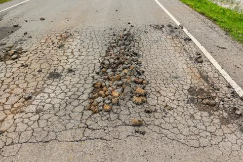 Pit on highway. Stock Photos