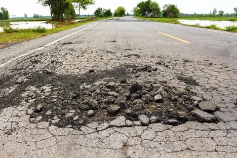 Pit on highway. Stock Photos