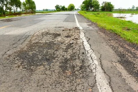 Pit on highway. Stock Photos