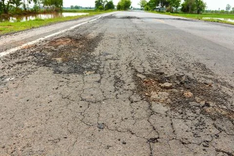 Pit on highway. Stock Photos