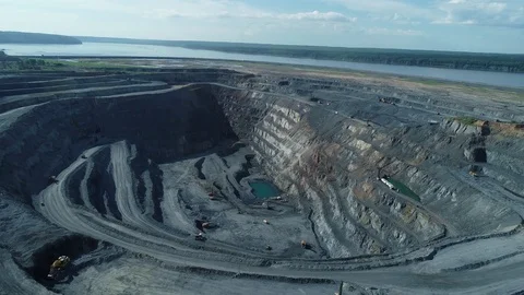 Pit on open-pit mining of minerals in Russia, Siberia Video stock 103314427