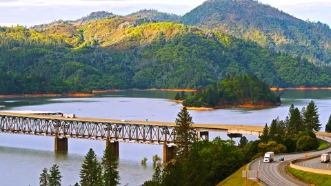 Pit River Bridge over Shasta lake Stock Footage 76814333