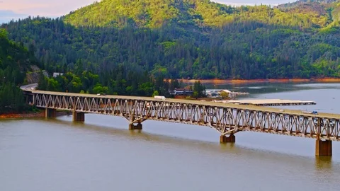 Pit River Bridge over Shasta lake Stock Footage 76814384