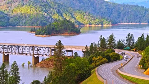 Pit River Bridge over Shasta lake Stock Footage 76820721