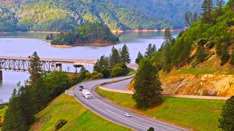 Pit River Bridge over Shasta lake Stock Footage 76821210