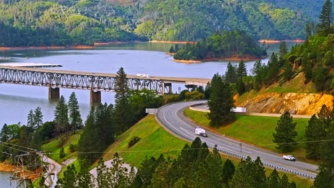 Pit River Bridge over Shasta lake Stock Footage 76821330