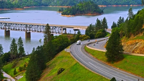 Pit River Bridge over Shasta lake Stock Footage 76821413