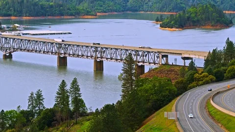 Pit River Bridge over Shasta lake Stock Footage 76821651