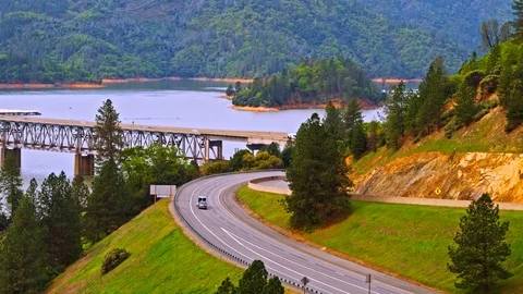 Pit River Bridge over Shasta lake Stock Footage 76821837