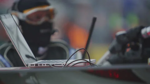 Pit Stop at Car Racing - Auto Race - Slow Motion - Racing Track - Motor Sports Stock Footage 146190296