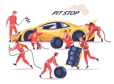 Pit Stop with Man Character Repair Motor Car Vector Illustration Stock Illustration