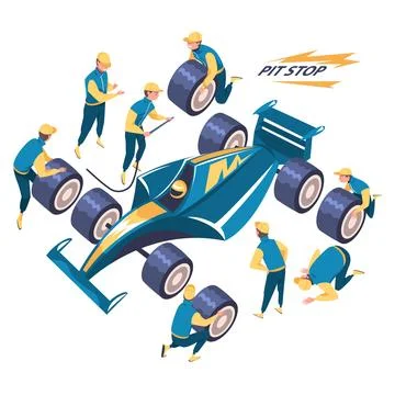 Pit Stop with Man Character Repair Motor Car Vector Illustration Stock Illustration