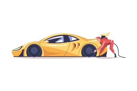 Pit Stop with Man Character Repair Motor Car Refueling Vector Illustration Stock Illustration