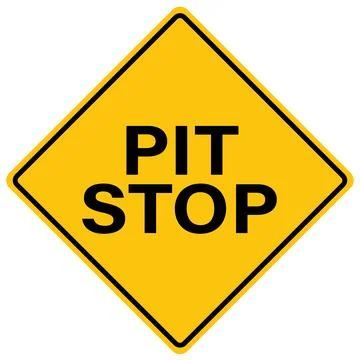 Pit stop sign. Pit stop area where cars can stop for service. yellow diamon.. Stock Illustration