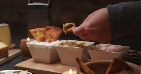 Pita in Dip or Spread Stock Footage 274774348