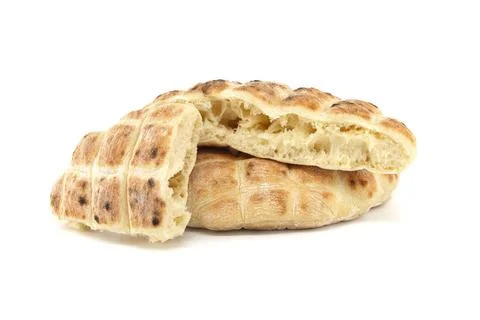 Pita flat-bread toasted of a grid pattern over white Stack of whole wheat ... 写真素材