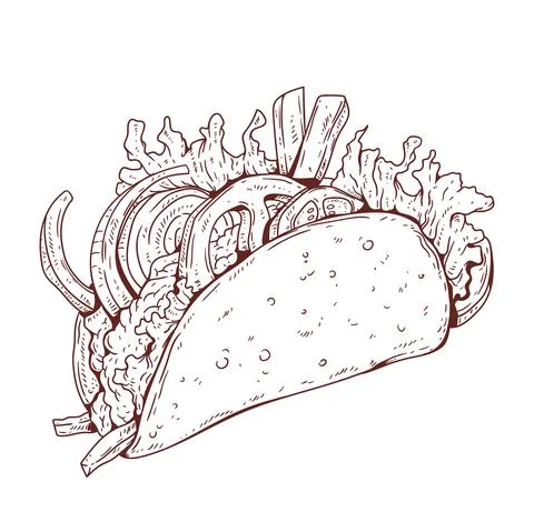 Pita sandwich, sketch drawn vector. Contour illustration Stock Illustration