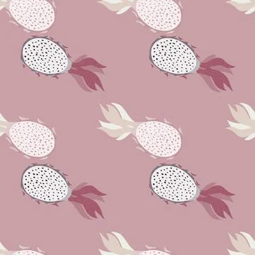 Pitahaya seamless doodle pattern with exotic fruit shapes. Pink pale backgrou Stock Illustration
