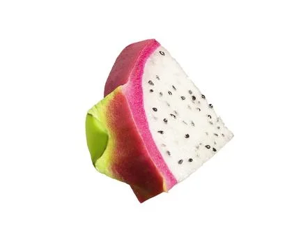 Pitahaya segment, cut piece with pulp with black seeds. Dragonfruit, pitaya Fotos de archivo