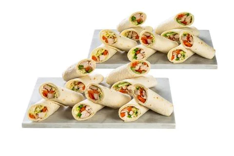 Pitas roll with beef or chicken meat, ham, cheese, slice tomato, lettuce, sau Stock Photos