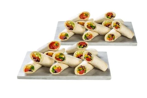 Pitas roll with tuna, pepper, slice tomato, lettuce, sauce, on an isolated wh Stock Photos
