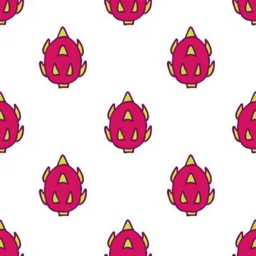 Pitaya doodle seamless pattern, vector hand draw illustration Stock Illustration