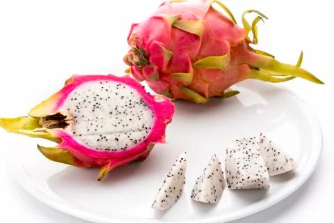 Pitaya fruit chips, a half and an entire fruit Stock Photos