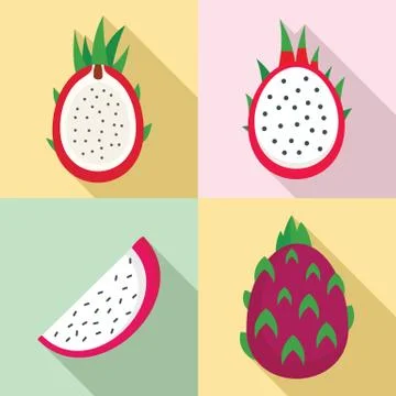 Pitaya icons set, flat style Stock Illustration